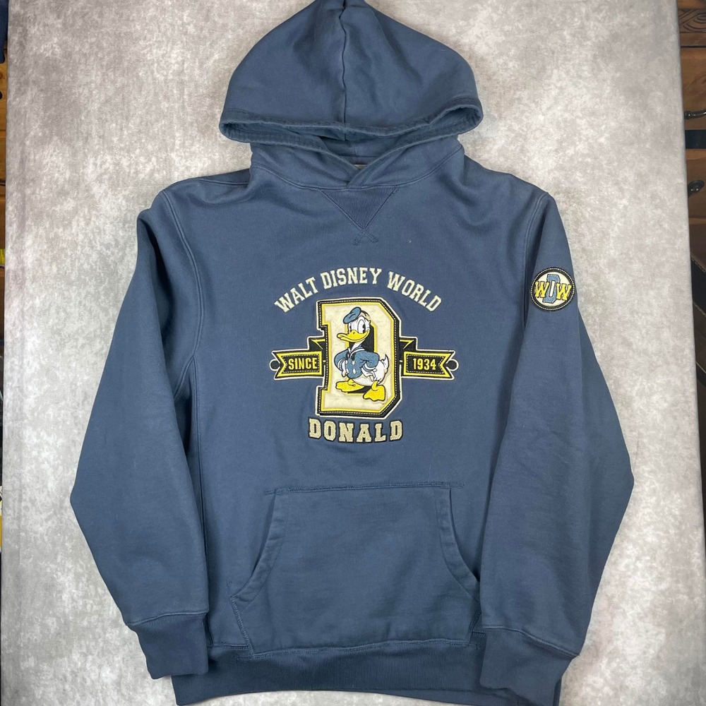 VTG Walt Disney World Donald Duck Hoodie Blue Embroidered Small‎ WDW Sweatshirt